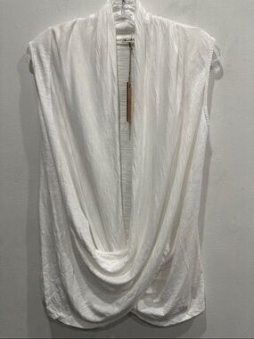 Echo Verde sleeveless blouse draped top cowl neck white organic cotton small NWT